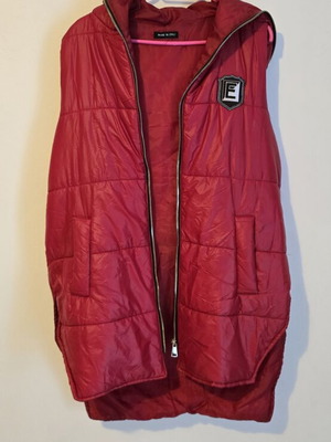 Happy Pink Long Sleeveless Vest with Hood red like new, Made in Italy