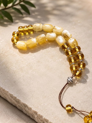 Handmade Komboloi ZA-026 Luxury Resin Yellow & White