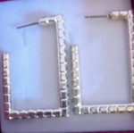 Rectangular silver hoop earrings with rhinestones, like new