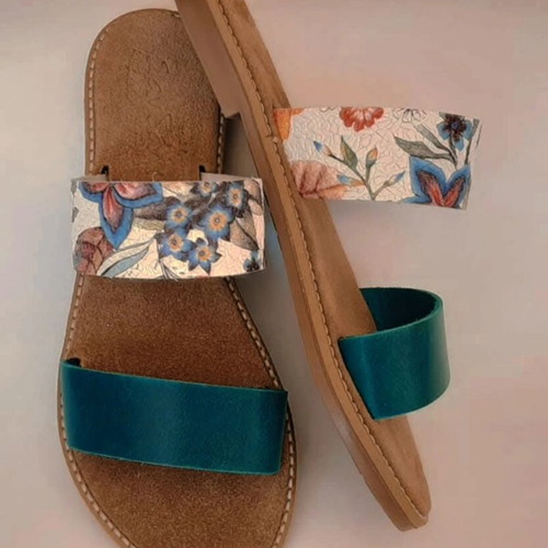 Antiparos leather sandals used, size 37, white and blue