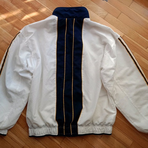 Adidas vintage track jacket used, white with navy and yellow stripes
