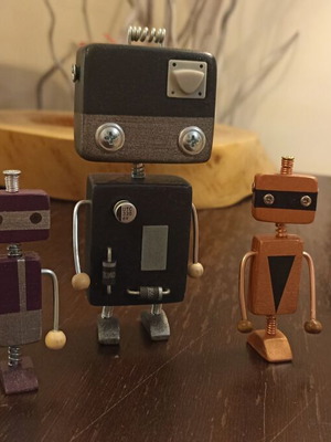 Set of 3 handmade wooden decorative robots like new