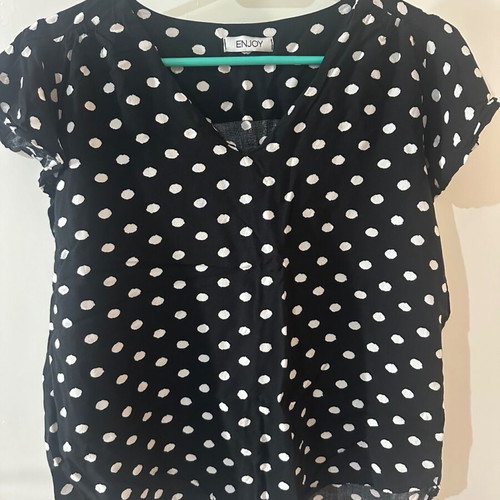 Enjoy black polka dot blouse with ruffle sleeves