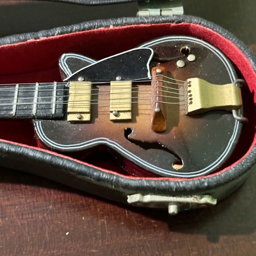 Wooden decorative jazz electric guitar miniature like new with case