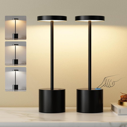 PreeOtti LED-281 Cordless LED Table Lamps Set of 2 New Black