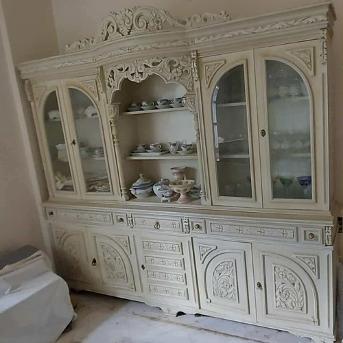 Display cabinet used, handmade carved solid walnut, baroque style