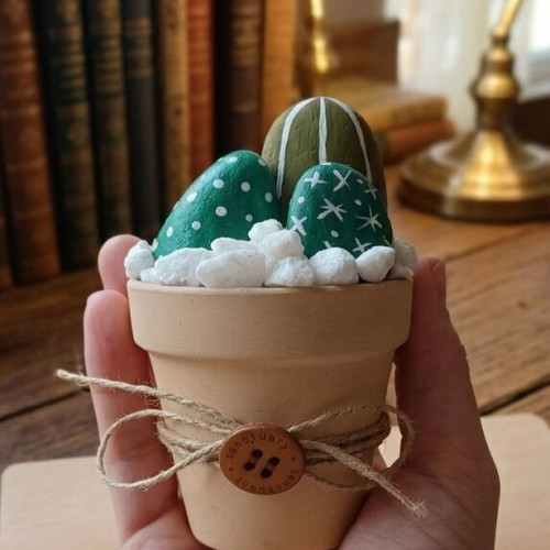 Handmade Mini Flower Pot with Painted Cacti New