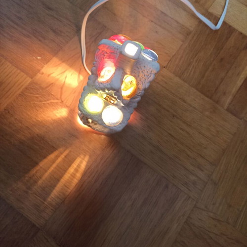 Small white church-shaped lamp with multicolor lights like new