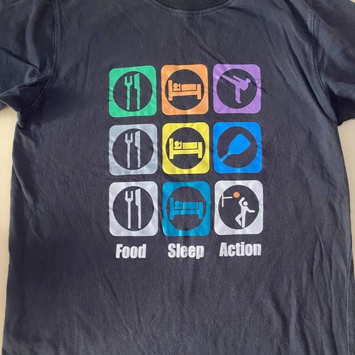 Kids T-shirt with Food Sleep Action print used, black