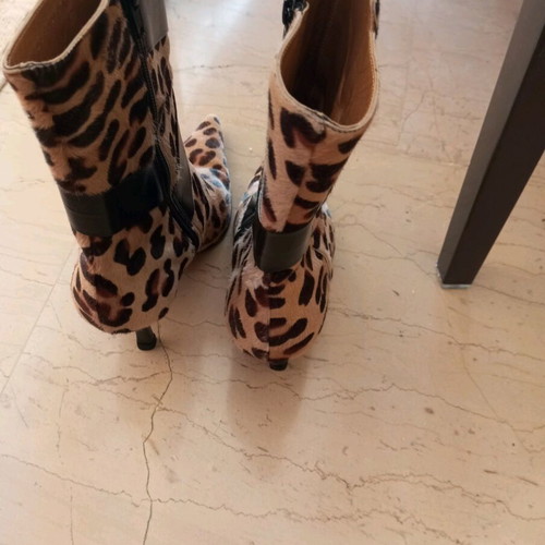 Kalogirou leather ponyskin animal ankle boots used, 7.5 cm heel
