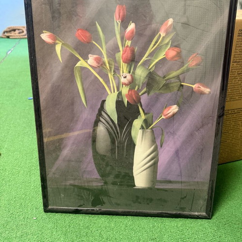 Tulips in Vase Framed Art Print used, black frame, vintage style