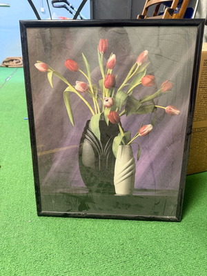 Tulips in Vase Framed Art Print used, black frame, vintage style
