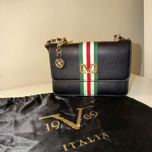 19V69 Italia Shoulder Bag Black with Gold Chain New