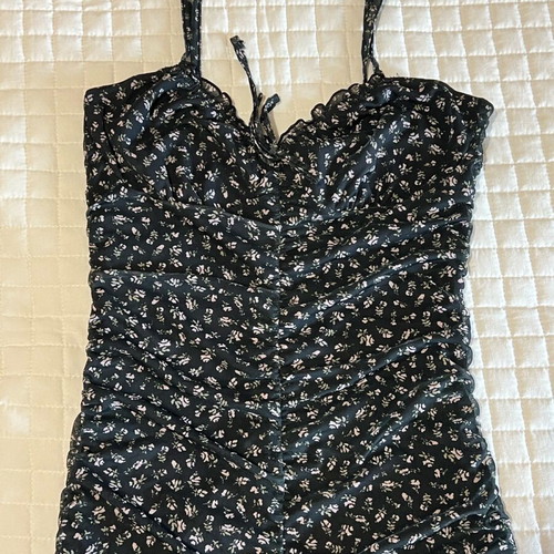 H&M Black Floral Ruched Bodycon Mini Dress New