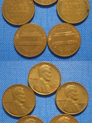 United States of America 1 Cent coins used, pack of 5