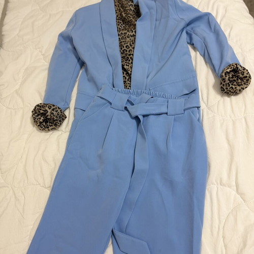 Baby Blue Suit one size with leopard lining like new