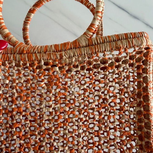 Straw bag new beige-orange 16x10x7