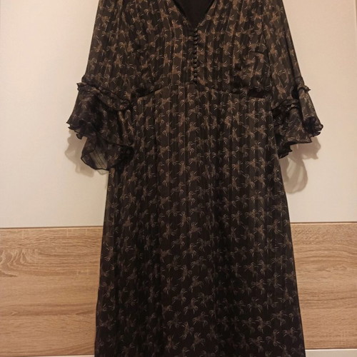 Attrattivo midi dress with ruffle 3/4 sleeve used, brown, size L