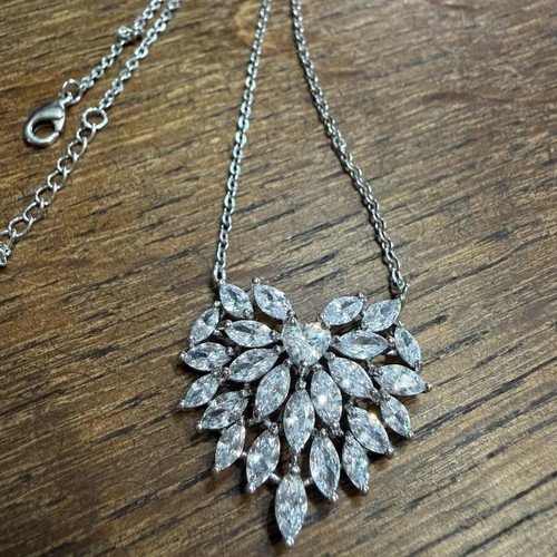 Heart necklace large with zircon stones, stainless steel, new