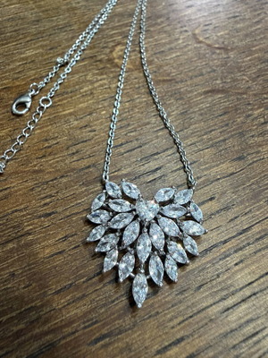 Heart necklace large with zircon stones, stainless steel, new