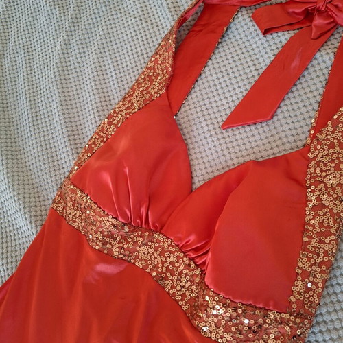 Coral long dress with sequins size medium for wedding or baptism like new