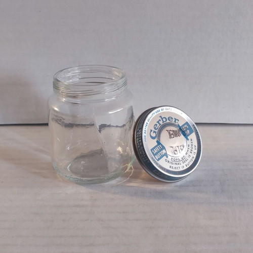 Gerber glass jar used, vintage baby food packaging