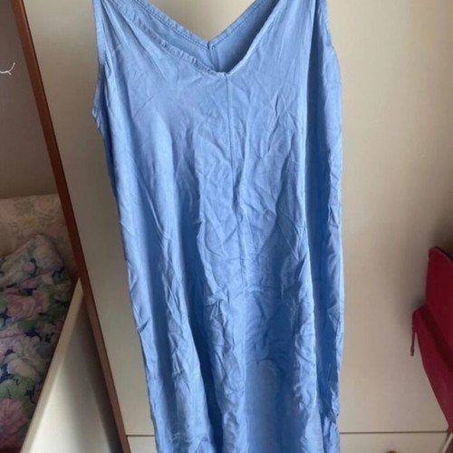 Maxi summer dress with adjustable straps, new, blue and white