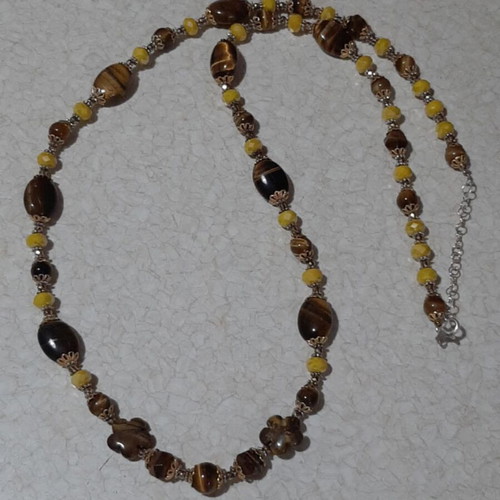 Necklace with tiger eye and Austrian crystals in 925 silver new
