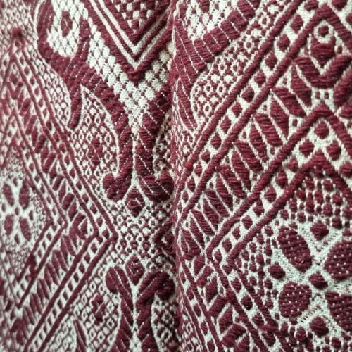 Vintage woolen loom blanket like new in burgundy and cream