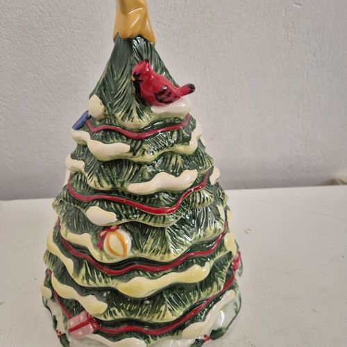 Christmas decorative tree porcelain ceramic with embossed details and red bird
