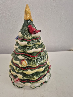 Christmas decorative tree porcelain ceramic with embossed details and red bird