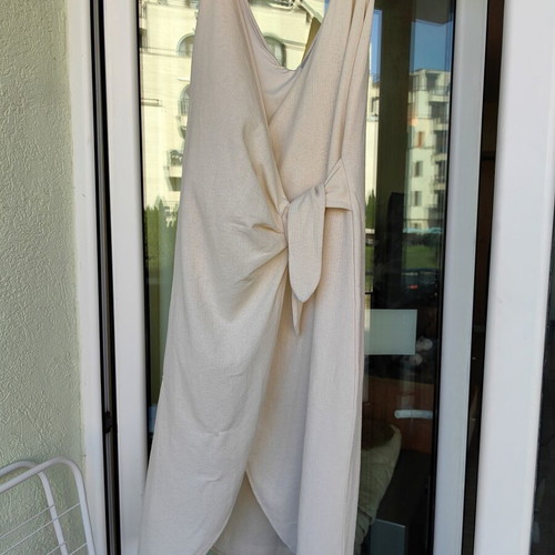 H&M midi dress with wrap front and V-neck, beige white