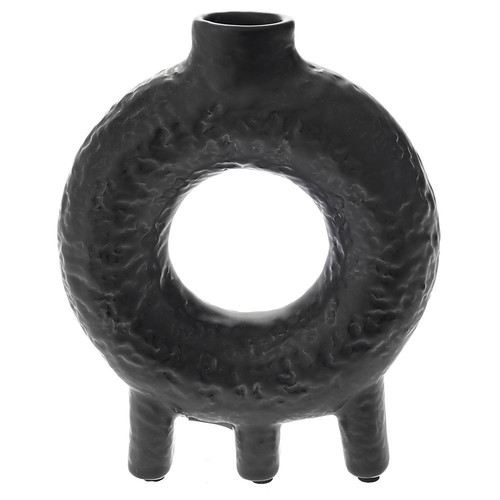Black ceramic vase round with hole in middle 20x10x26cm new