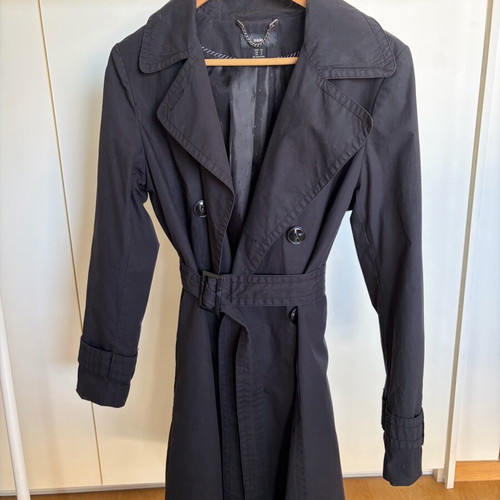 H&M Black Trench Coat used, size 36 Small