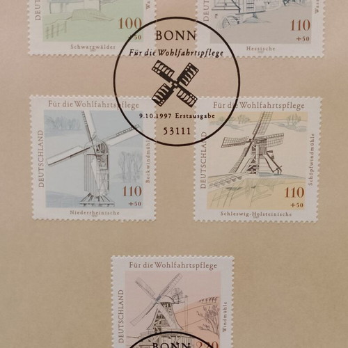 German stamps 1997 with Bonn first day cover, 5 mint blocks