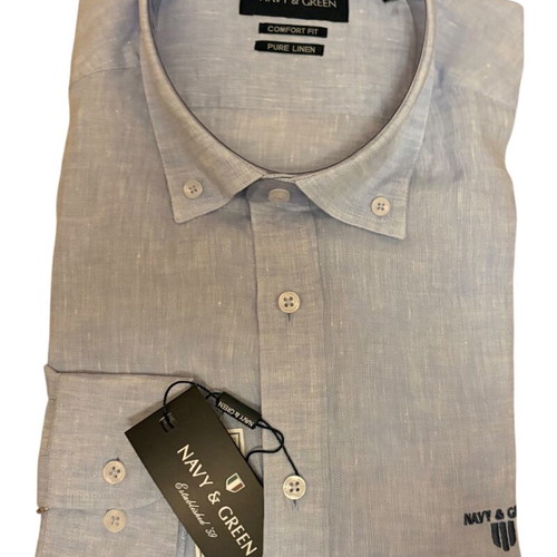 Navy & Green Linen Men's Shirt L new, light blue