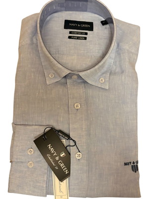 Navy & Green Linen Men's Shirt L new, light blue