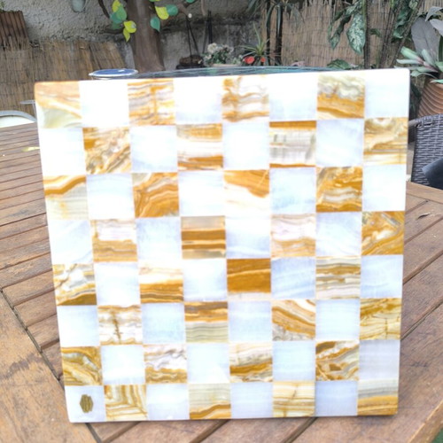 Handmade marble chessboard in brown and white shades