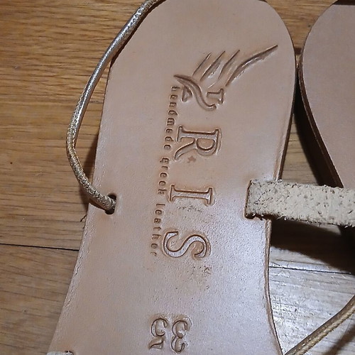 Iris handmade leather sandals with gold laces size 35 like new