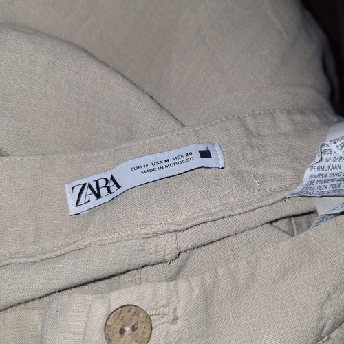 Zara woman beige linen set with wrap top and trousers, medium size