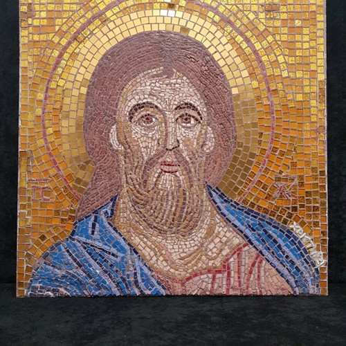Jesus Christ mosaic new with gold and marble tesserae 50x50 cm