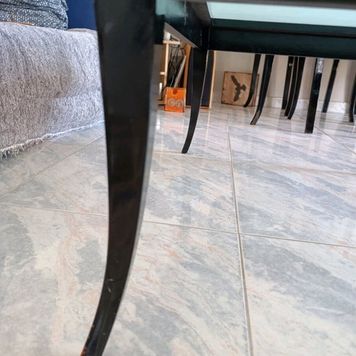 Dining set used black lacquer with 6 chairs and coffee table