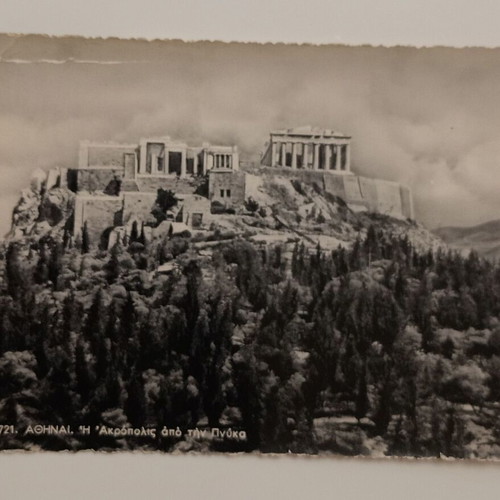 Postcard Athens Acropolis from Pnyka black and white used