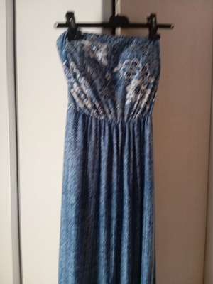 Strapless dress with cups, long summer blue and white