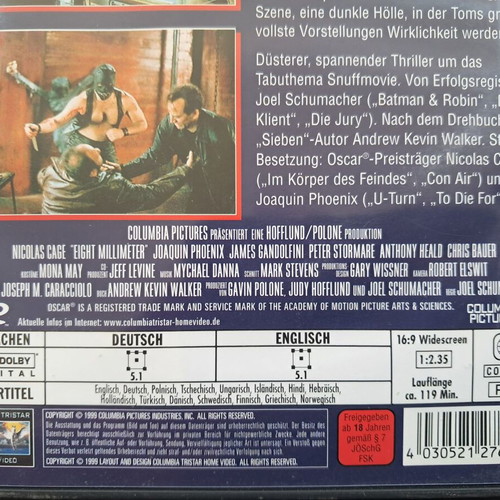 8 mm DVD like new, drama thriller with subtitles