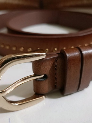 Ζώνη δερμάτινη καφέ Sfera 75 εκ με μεταλλικά τρουκ νέα