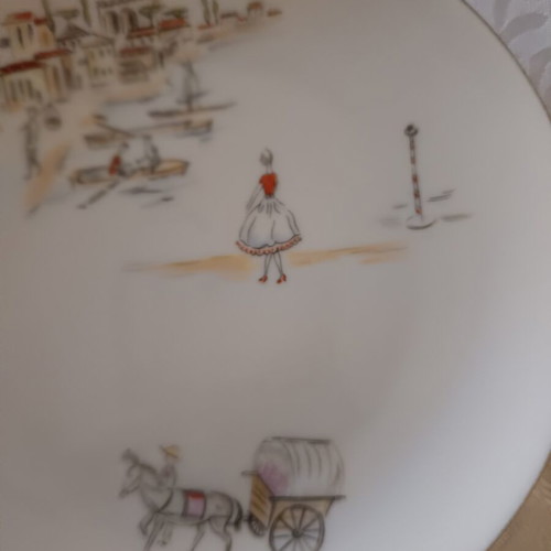 Vintage Winterling Bavaria porcelain dessert set like new, platter & 4 plates