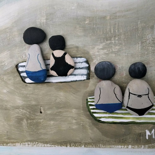 Paralia painting new with wood and pebbles 3D relief