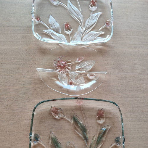 Mikasa Walther Crystal Tivoli Tulips Serving Platters vintage, like new set of 3