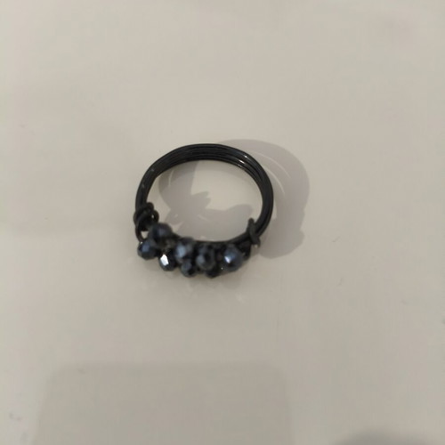 Handmade wire-wrapped ring with black crystals like new
